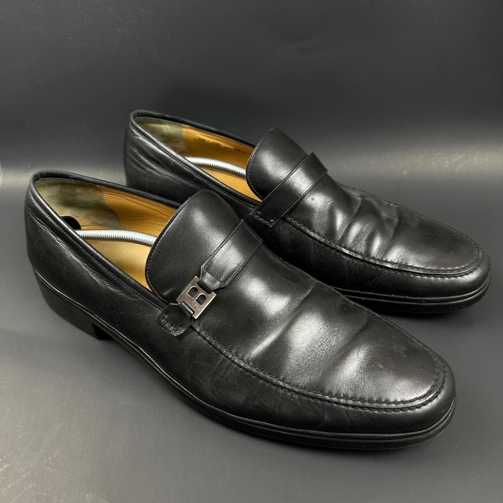 Bally Mens Black Leather Loafers Cally B Logo Swiss Made Dress Shoes Size 13 D